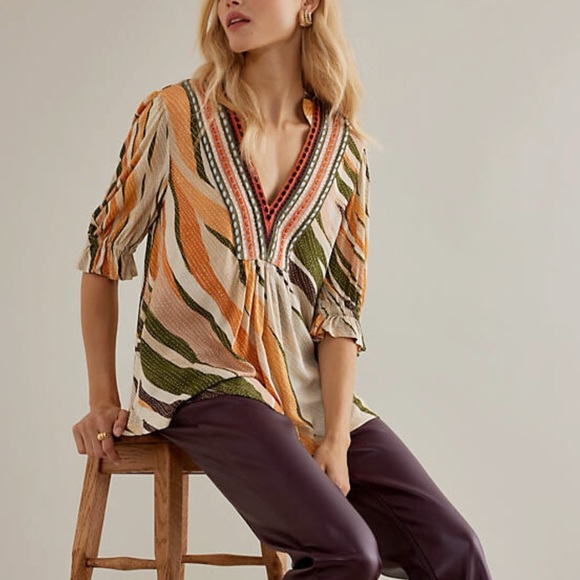 Anthropologie Tops - Anthropologie Bl^nk London Stephanie Bohemian Creamsicle Babydoll Top